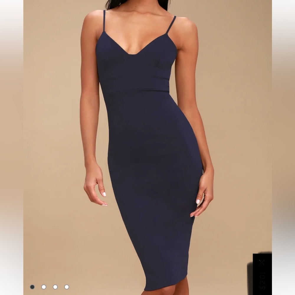 Navy Bodycon Spaghetti-Strap Midi Dress